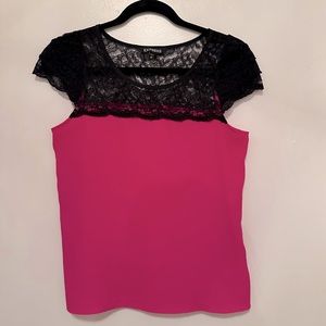 Express Bright Pink & Lace Short Sleeve Blouse - Size XS